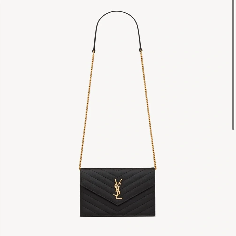 Yves Saint Laurent Black Quilted Leather Crossbody Bag with Gold Chain